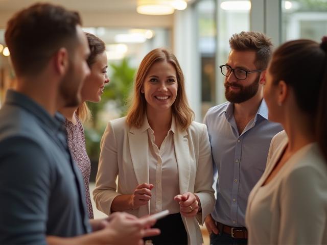 Diverse group of hoteliers collaborating, symbolizing community and support